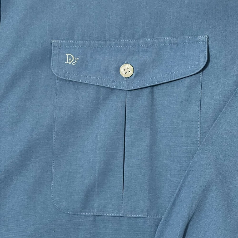 Mens Christian Dior Blue Monogramed Button Down Dress Shirt Large - Picture 10 of 11